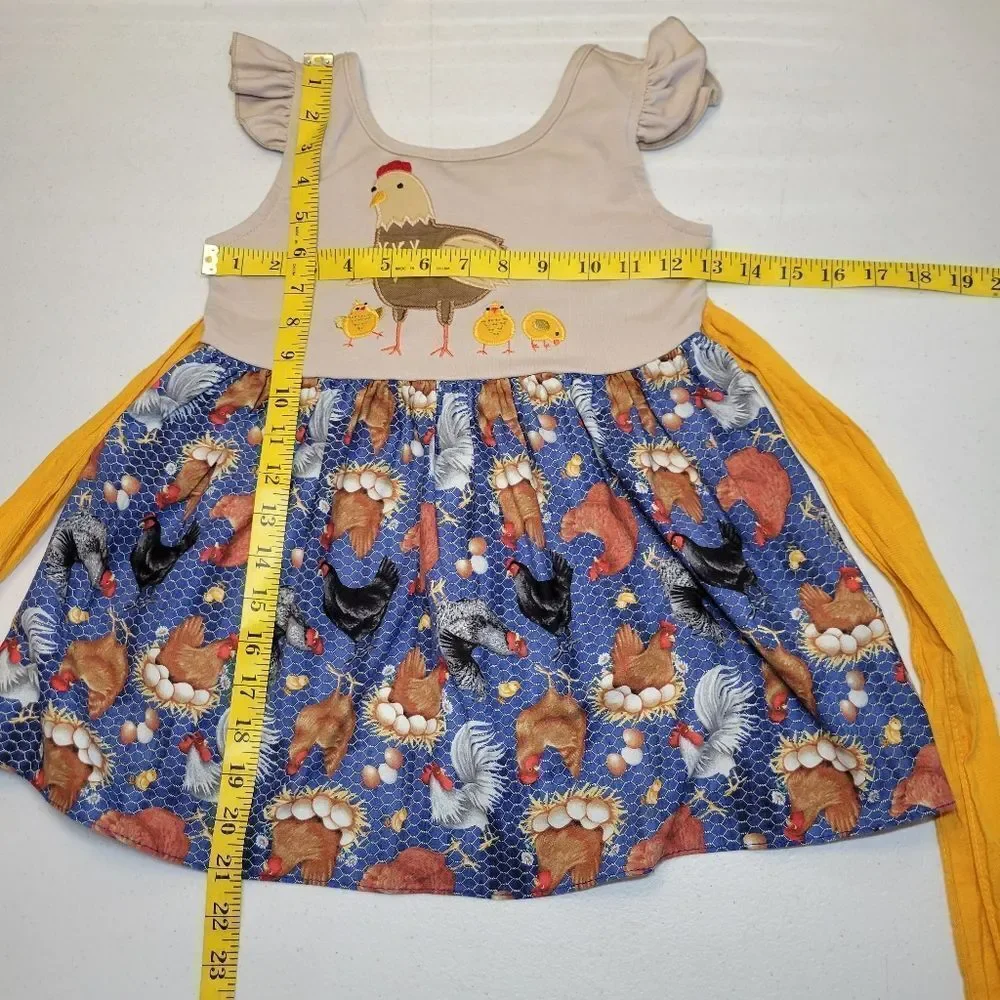 Ricrac & Ruffles Charming Chicken Print Kids Dress